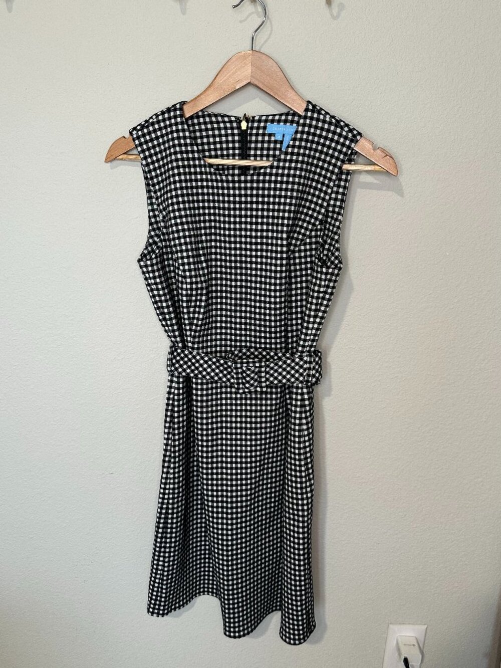Draper James Black White Gingham Belted A-Line Dress Size 4